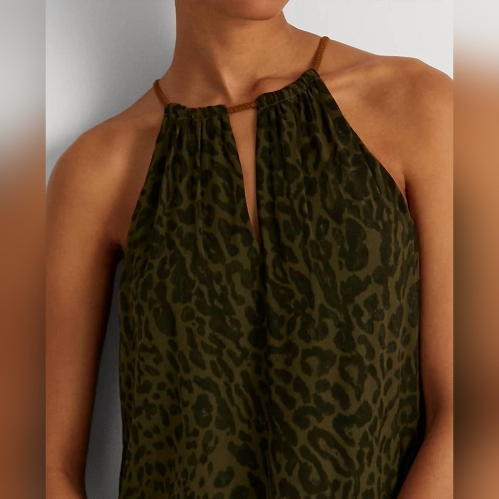 Lauren Ralph Lauren Olive Leopard Print Halter Maxi Dress Size 4 - Picture 7 of 14